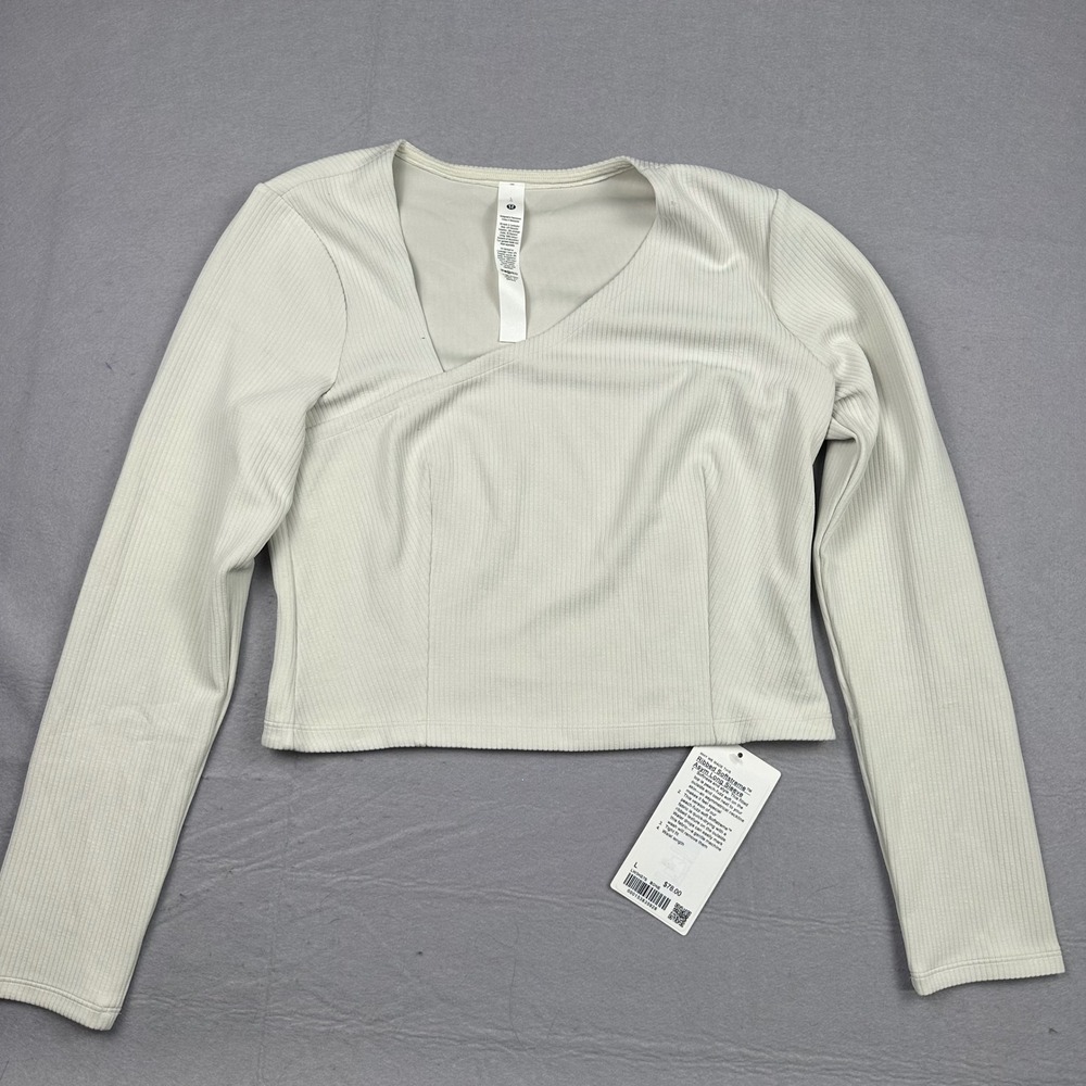 Lululemon Ribbed Softstreme Asym Long Sleeve Bone LW3HS7S Size Large NEW
